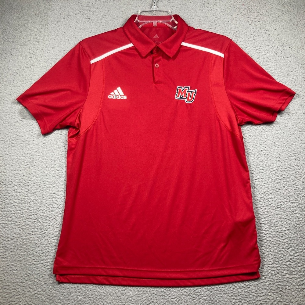 Malone University Pioneers Polo Shirt Men's Large Red Short Sleeve Adidas - Picture 2 of 7